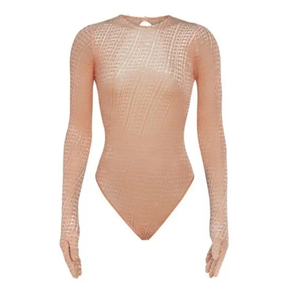 SKIMS Velvet Logo Glove Bodysuit, L, 2X, PEACH NWT